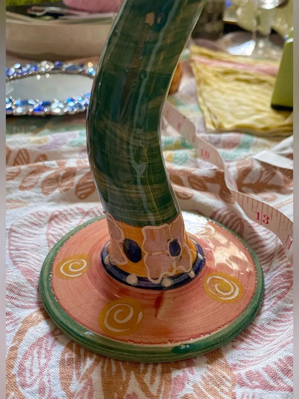 1980 Broussard Pottery Whimsical Tall Hand made/Painted Goblets. EC. LOOK NEW.